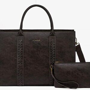 LOVEVOOK 2 Pcs Vintage Leather Laptop Bag 17.3"